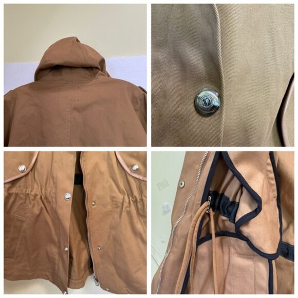 Maje Gangzyum Hood Oversized Elastic Drawstring Stretch Hooded Jacket Preppy Tan - Picture 12 of 16